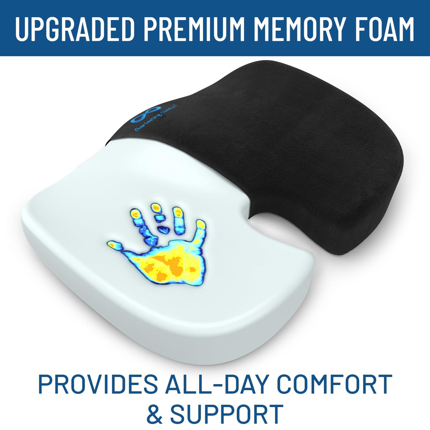 Everlasting Comfort Doctor Recommended Memory Foam Seat Cushion for Office Chairs & Car - Ergonomic Office Desk Accessories - Cushions for Tailbone Pain Relief, Sciatica (Black, Large)