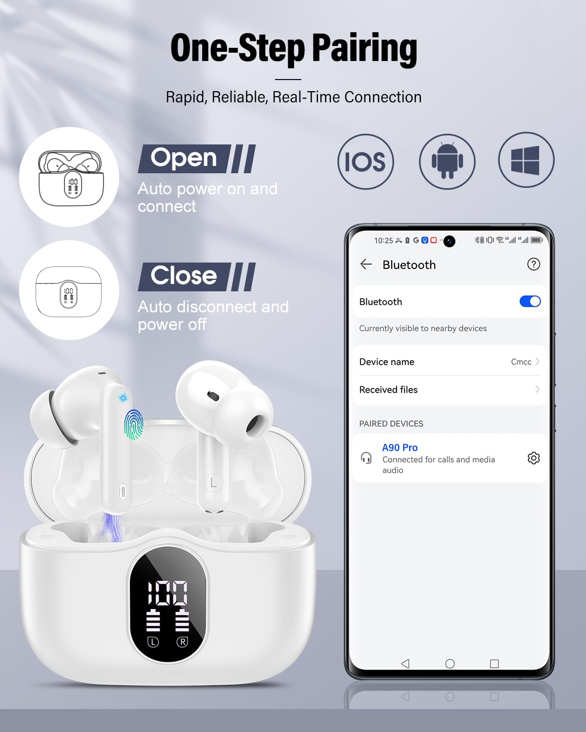 Wireless Earbuds, Bluetooth 5.4 Headphones Bass Stereo/Clear Calls, Black