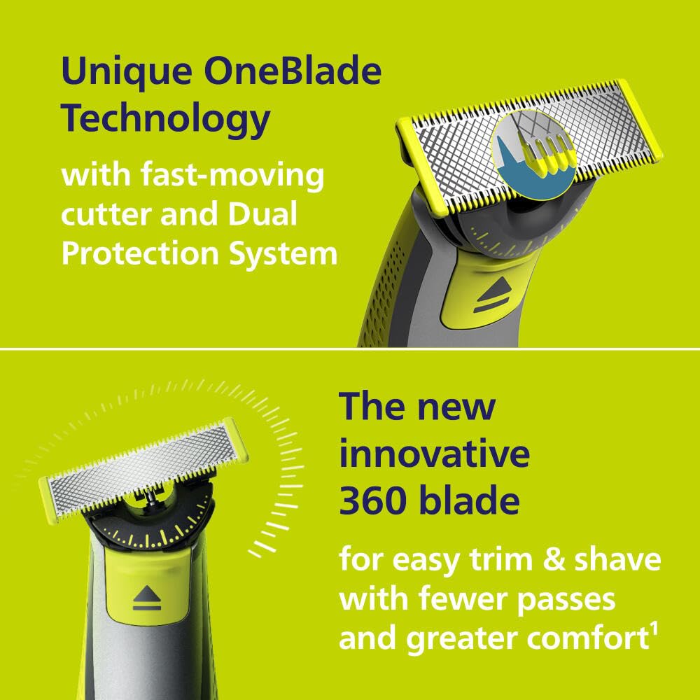 Norelco Philips OneBlade 360 Hybrid Face Trimmer and Shaver, 5 Length Comb