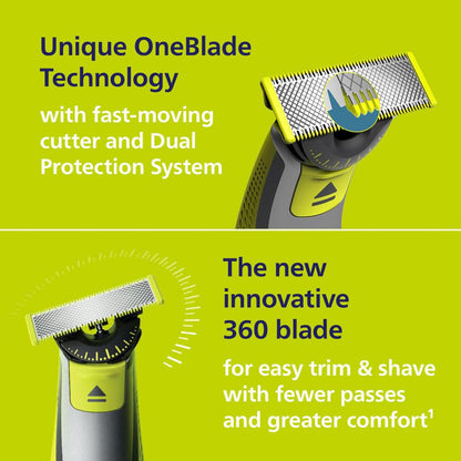 Norelco Philips OneBlade 360 Hybrid Face Trimmer and Shaver, 5 Length Comb
