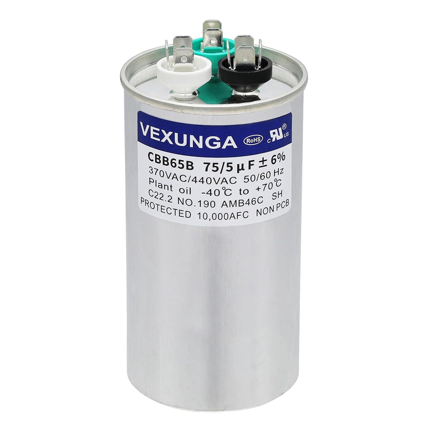 VEXUNGA 5uF 370/440VAC 50/60Hz CBB65 CBB65A Oval Run Start Capacitor 5 MFD 370V/440V Air Conditioner Capacitors for AC Unit Fan Motor Start or Pool Pump or Air Condenser Straight Cool