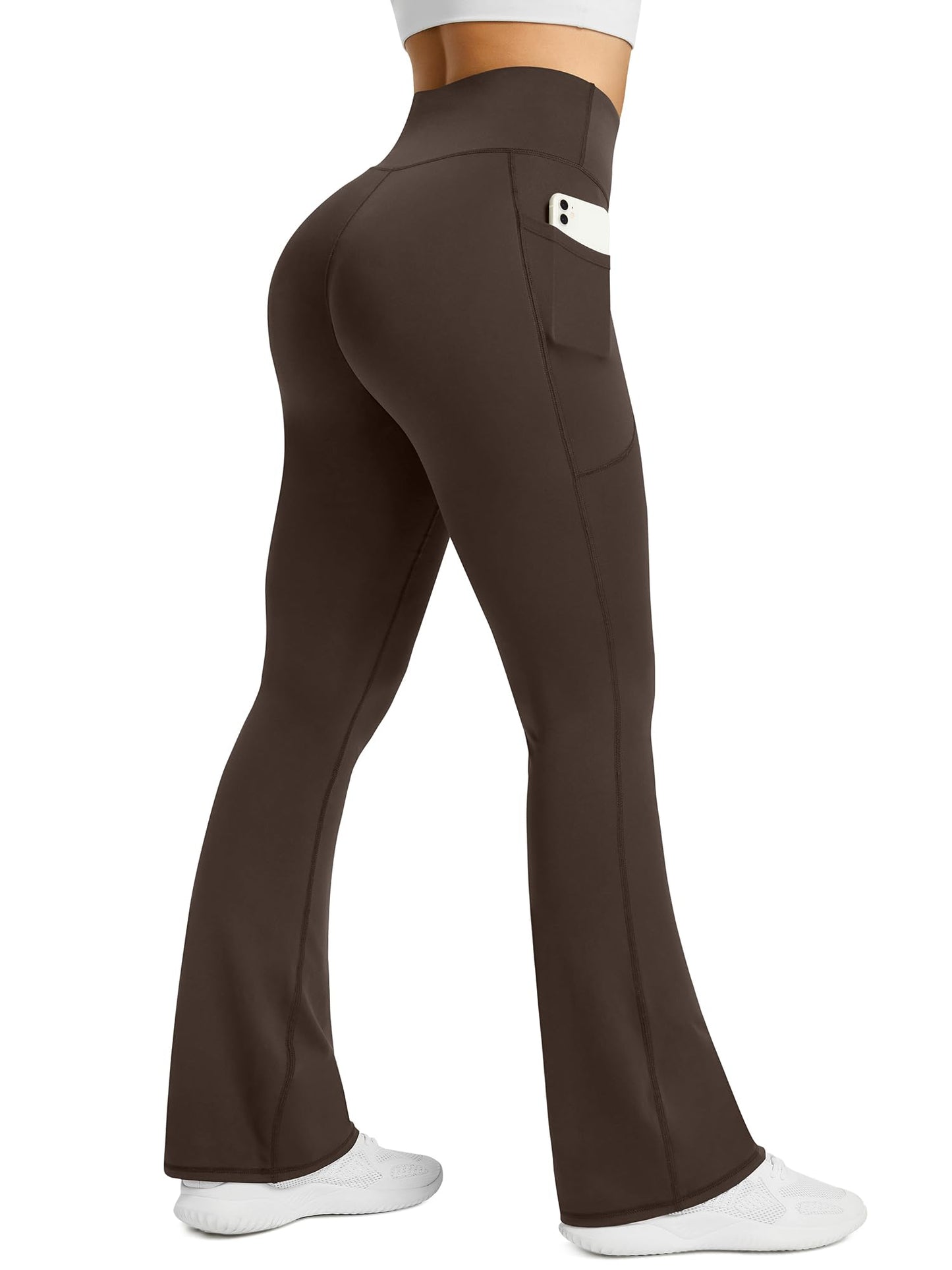 Womens Flared Yoga Pants with Pockets, High Waisted Flare Leggings Bell Bottom Bootcut Yoga Dress Pants