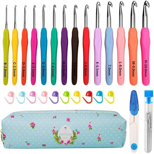 Yarniss Crochet Hooks,14 Size Ergonomic Crochet Hooks Set 2mm(B)-10mm(N)