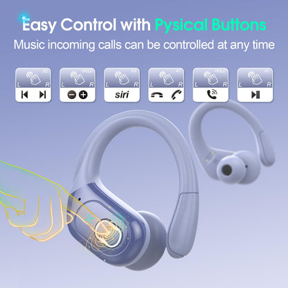Wireless Earbuds 75H Bluetooth 5.4 Sport Headphones with Earhooks, Black