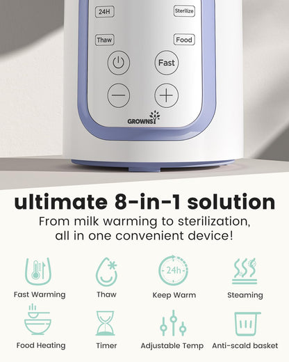Grownsy 8-in-1 OG Fast Bottle Warmer with Timer, Gray