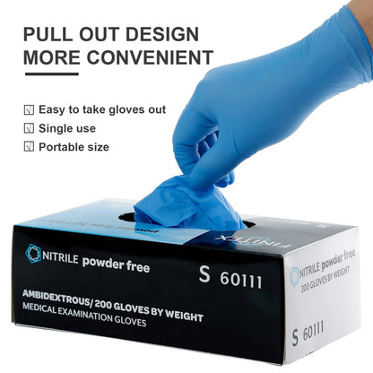 FINITEX Blue Disposable Nitrile Exam Gloves - 200 PCS/BOX 3.5mil Rubber Powder-Free Latex-Free Medical Cleaning Food Gloves