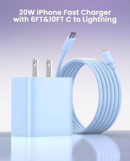 iPhone Charger Fast Charging, USB C Charger Block, 6FT/10FT Lightning Cable