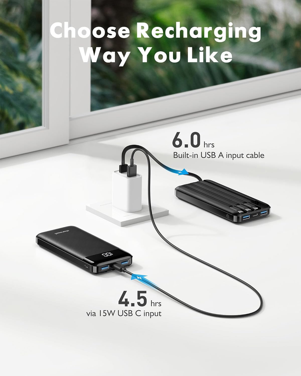 charmast Power Bank Portable Charger with Reinforced Built-in 4 Cables