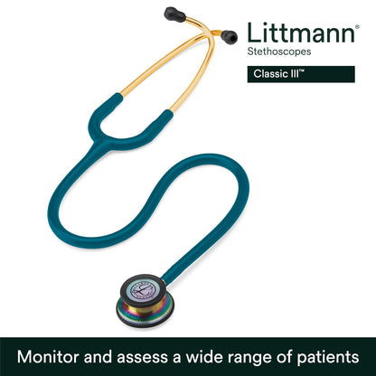 3M Littmann Classic III Monitoring Stethoscope, 5803, More Than 2X as Loud, Weighs Less, Stainless Steel Black-Finish Chestpiece, 27" Black Tube, Stem and Headset