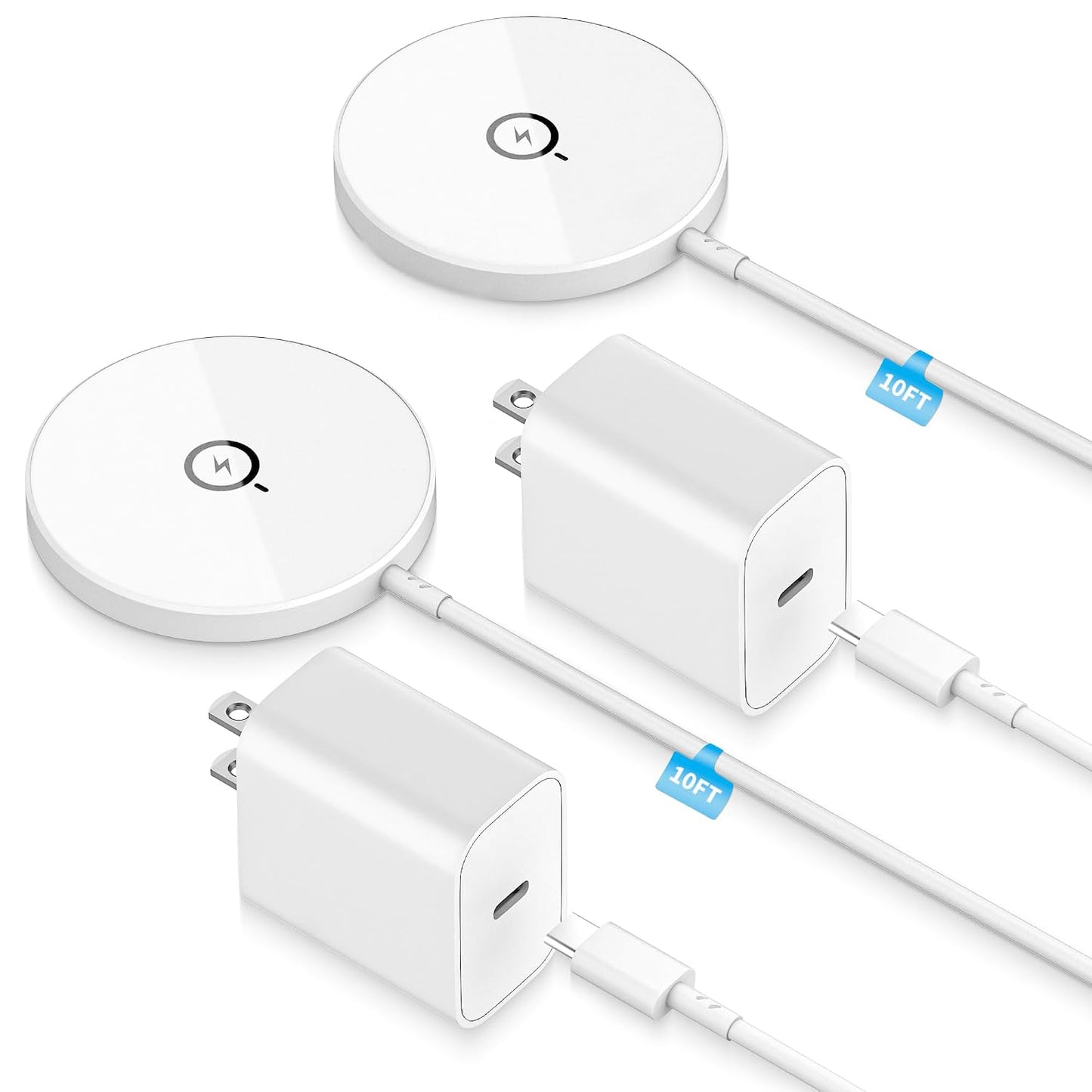 Magnetic Wireless Charger for iPhone,2 Pack Apple Magsafe Charger 10FT Long