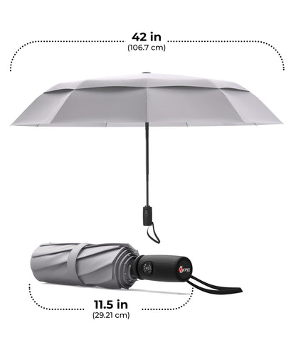 Windproof Travel Umbrella - Compact & Withstands Winds up to 100MPH, Strongest Premium Auto Folding Umbrella for Rain and Sun - Durable, Light & Portable for Women & Men, Fits Backpack & Cars