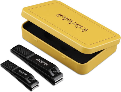 HAWATOUR Nail Clippers Set with Visibly Tin Case, Black