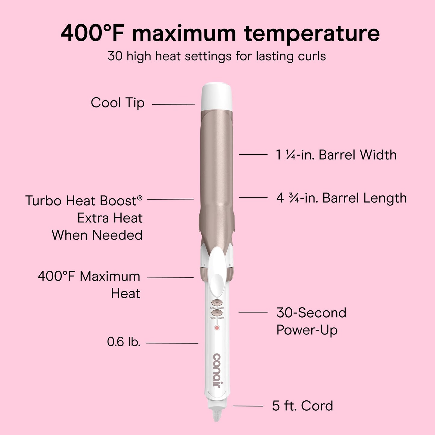 Conair Curling Iron, Double Ceramic, 1" Barrel, White/Rose Gold