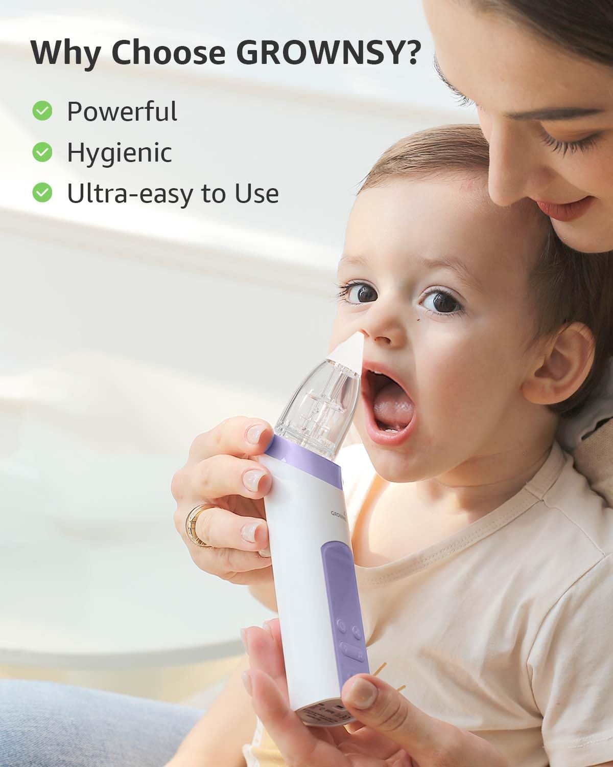 GROWNSY Nasal Aspirator for Baby, Electric Nose Sucker, Powerful Suction