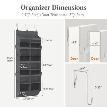 Lifewit 1 Pack Over the Door Organizer, 5 Section Hanging Storage, Beige
