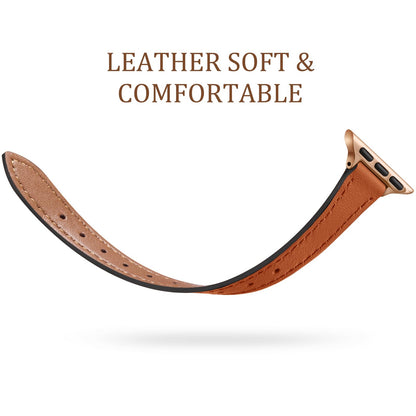 Charlam Slim Leather Band Compatible with Apple Watch Bands for Women 40mm 38mm 41mm 42mm 44mm 45mm 46mm, Top Grain Genuine Leather Strap Thin Wristband for iWatch Series 11 10 SE 9 8 7 6 5 4 3 2 1