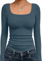 Trendy Queen Womens Square Neck Long Sleeve Shirts Double Lined Fall Tops
