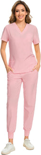 COZYFIT Scrubs for Women Set - Stretch V-Neck & Jogger Pant with 9 Pockets