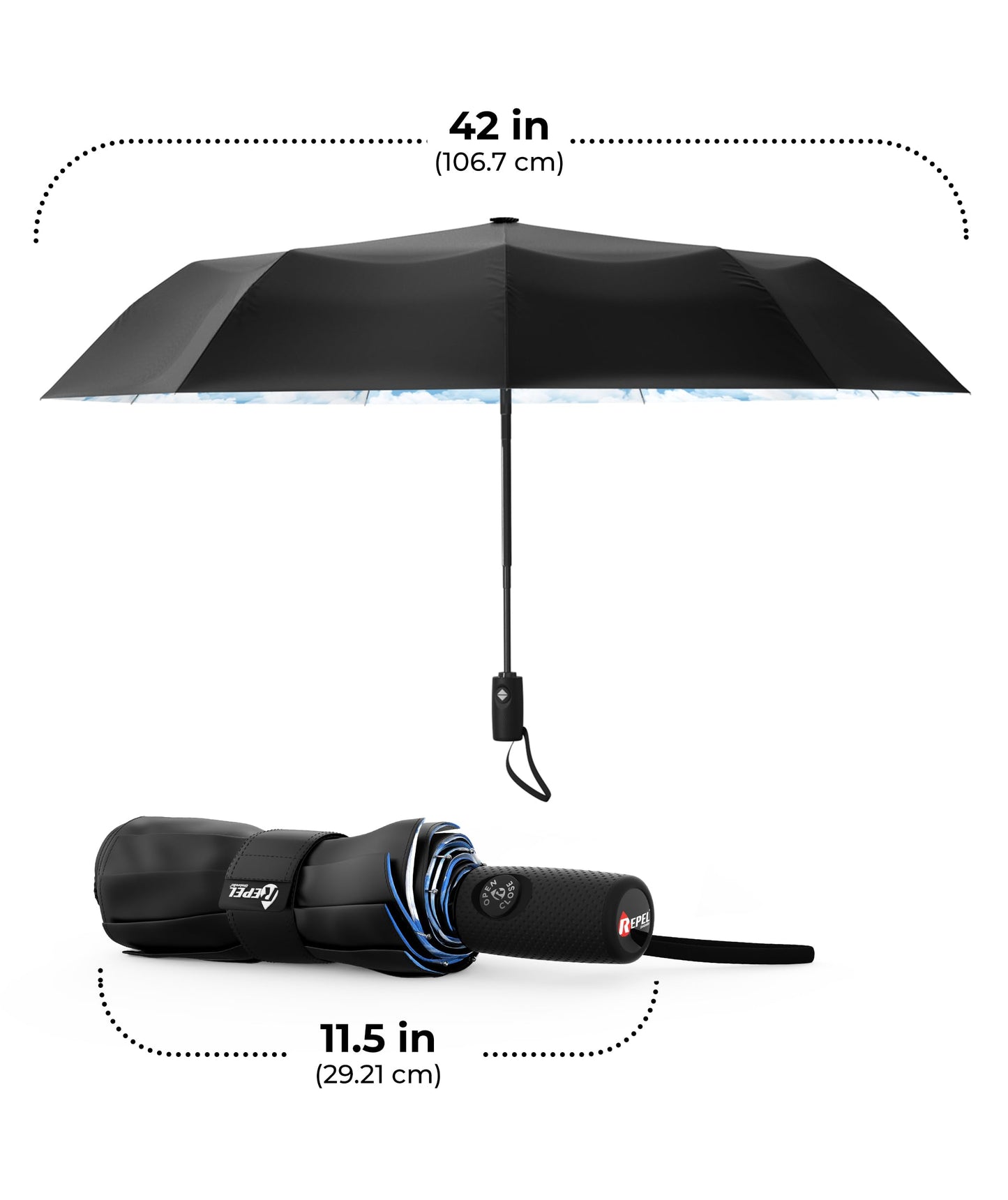 Windproof Travel Umbrella - Compact & Withstands Winds up to 100MPH, Strongest Premium Auto Folding Umbrella for Rain and Sun - Durable, Light & Portable for Women & Men, Fits Backpack & Cars