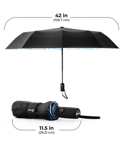 Windproof Travel Umbrella - Compact & Withstands Winds up to 100MPH, Strongest Premium Auto Folding Umbrella for Rain and Sun - Durable, Light & Portable for Women & Men, Fits Backpack & Cars