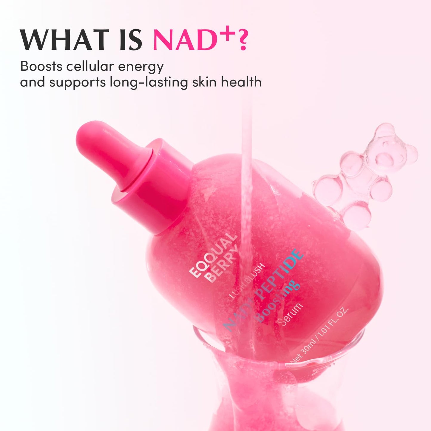 EQQUALBERRY NAD+ Peptide Boosting Serum | 14 Peptide Serum for Face, Neck & Body | Vegan Collagen & Pink Serum for Anti-Aging, Firming & Lifting | Korean Skincare (1.01 oz / 30ml)