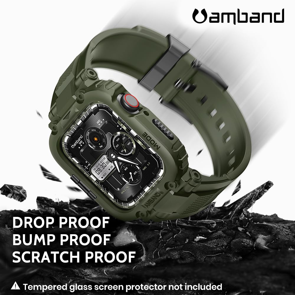 amBand Bands Compatible with Apple Watch 9/8/7/6/5/4 & SE 3/2/1 45mm/44mm Case for Men, M1 Sport Series Rugged Case Protective Cover for iWatch SE3/SE2/6/SE/5/4 44/45 mm Men Black