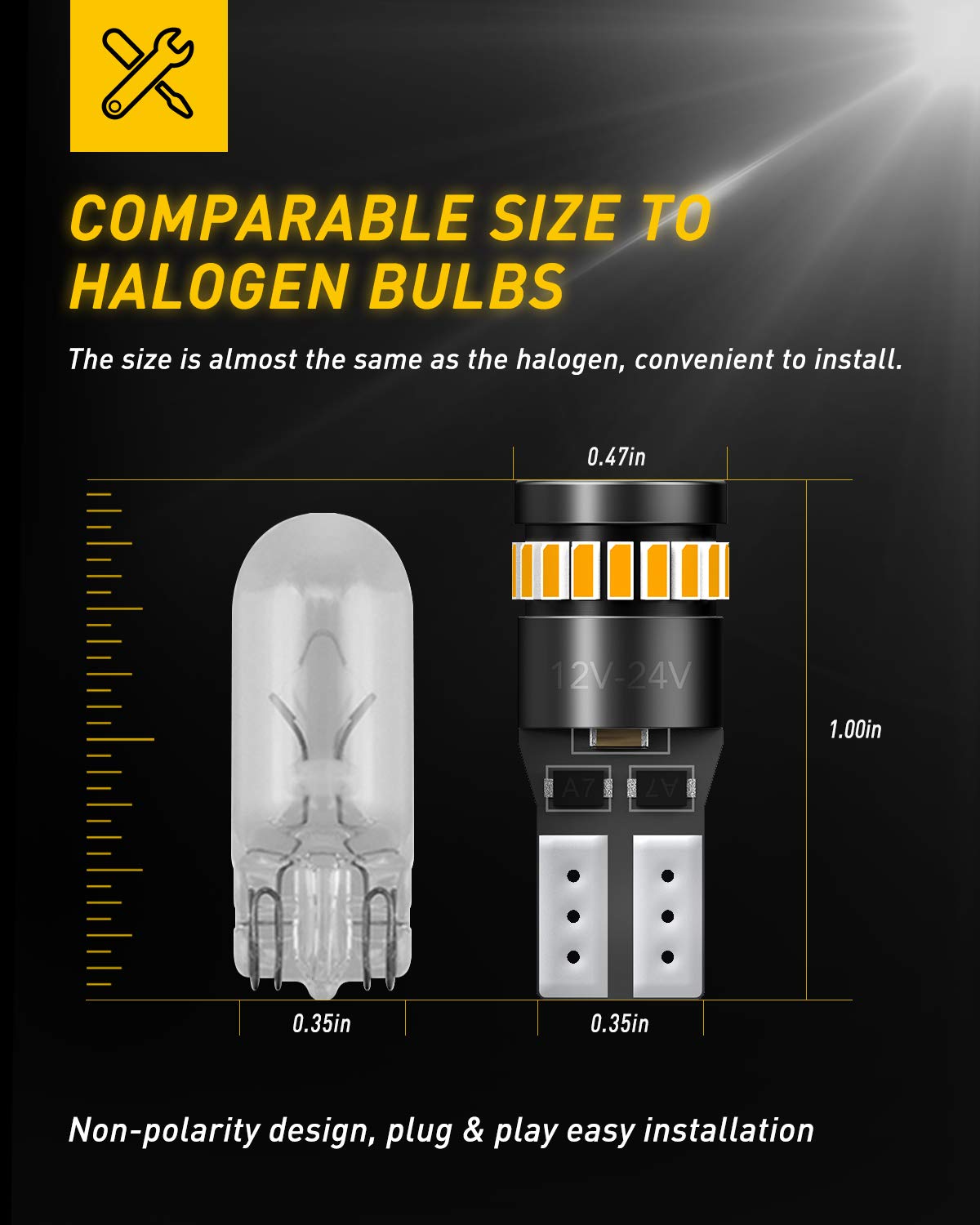 AUXITO 194 LED Bulbs for License Plate Light 168 175 2825 W5W T10 24-SMD 3014 Chipsets 6000K White for Car Dome Door Map Dash Courtesy Cargo License Plate Lights, Pack of 2