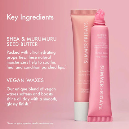 Summer Fridays Lip Butter Balm - Moisturizing Lip Gloss for Instant Shine + Sheer Color - With Nourishing Shea Butter - Everyday Makeup + Skin Care Summer Essentials - Vegan - Pink Sugar (.5 Oz)