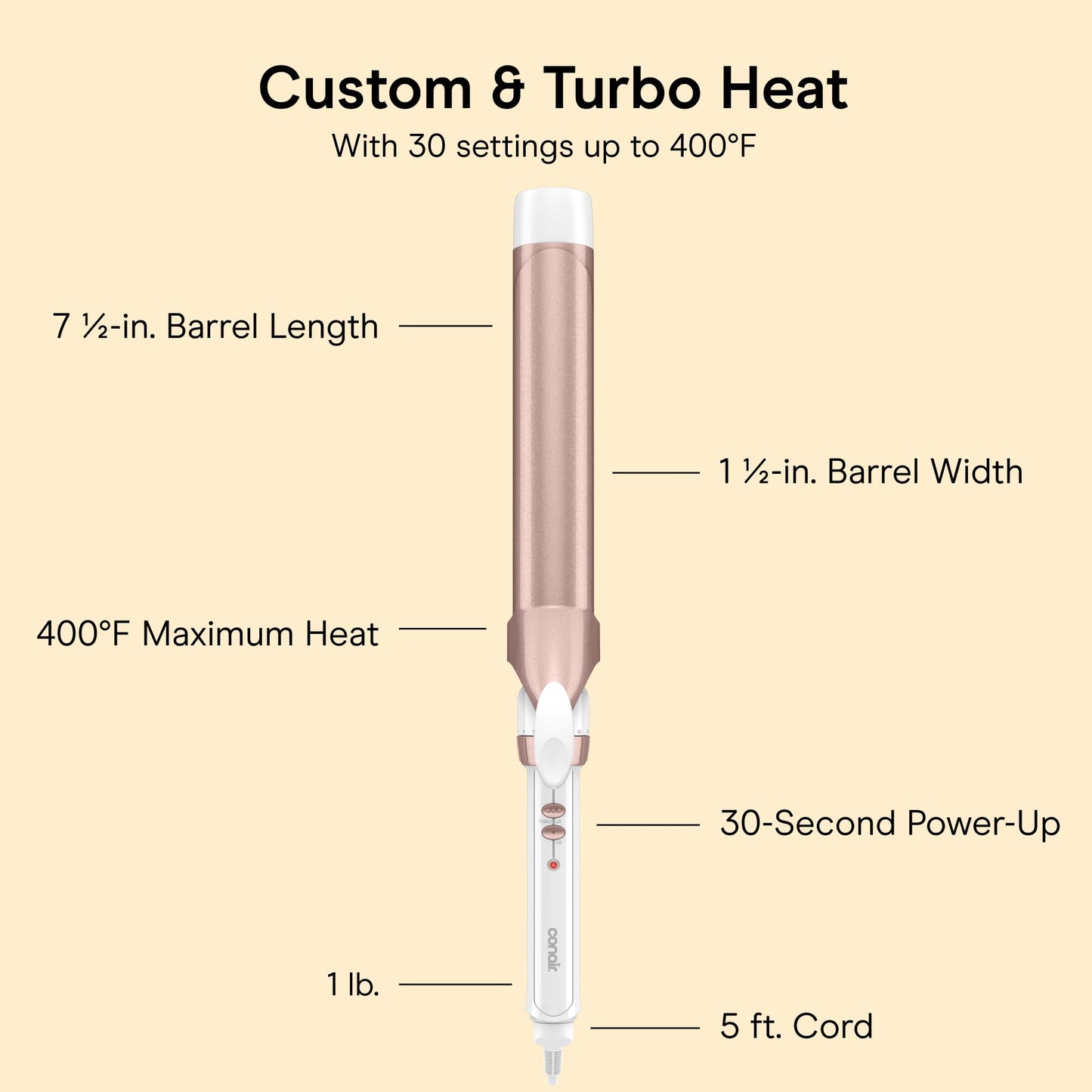 Conair Curling Iron, Double Ceramic, 1" Barrel, White/Rose Gold