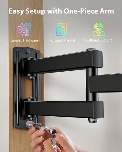 Pipishell Full Motion TV Wall Mount for Echo Show 21/15 and 13-43 Inch Flat Curved Screen TVs & Monitors, Max VESA 200x200mm up to 44lbs, TV Mount Wall Bracket with Rotation Swivel Tilt Extension