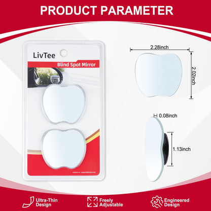 LivTee Blind Spot Mirror, 2" Round HD Glass Frameless Convex Rear View Mirrors Exterior Accessories with Wide Angle Adjustable Stick for Car SUV and Trucks, Pack of 2
