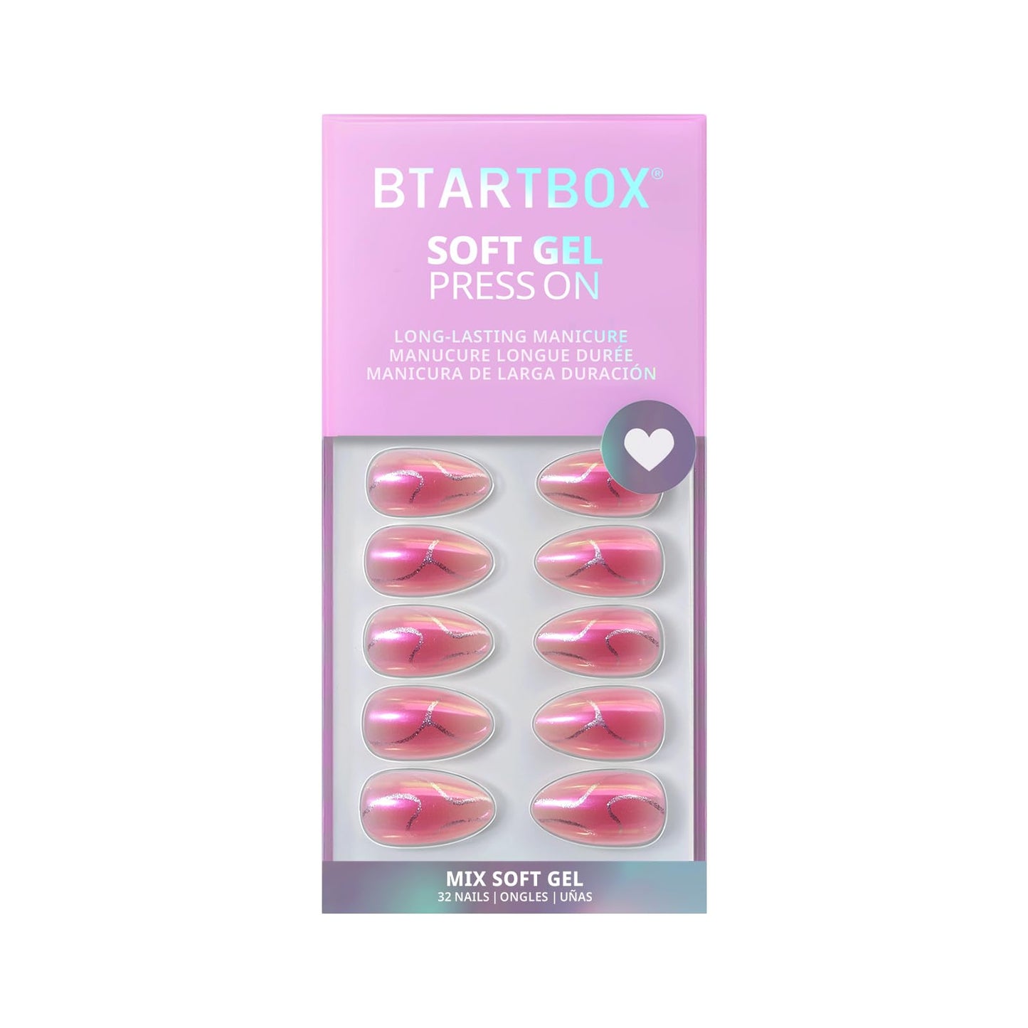 BTArtbox Press On Nails, Cream Puff, Short Almond, Ombre Off White, 32Ct