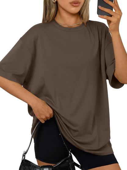 Trendy Queen Womens Oversized T-Shirts Short Sleeve Crew Neck Summer Tops