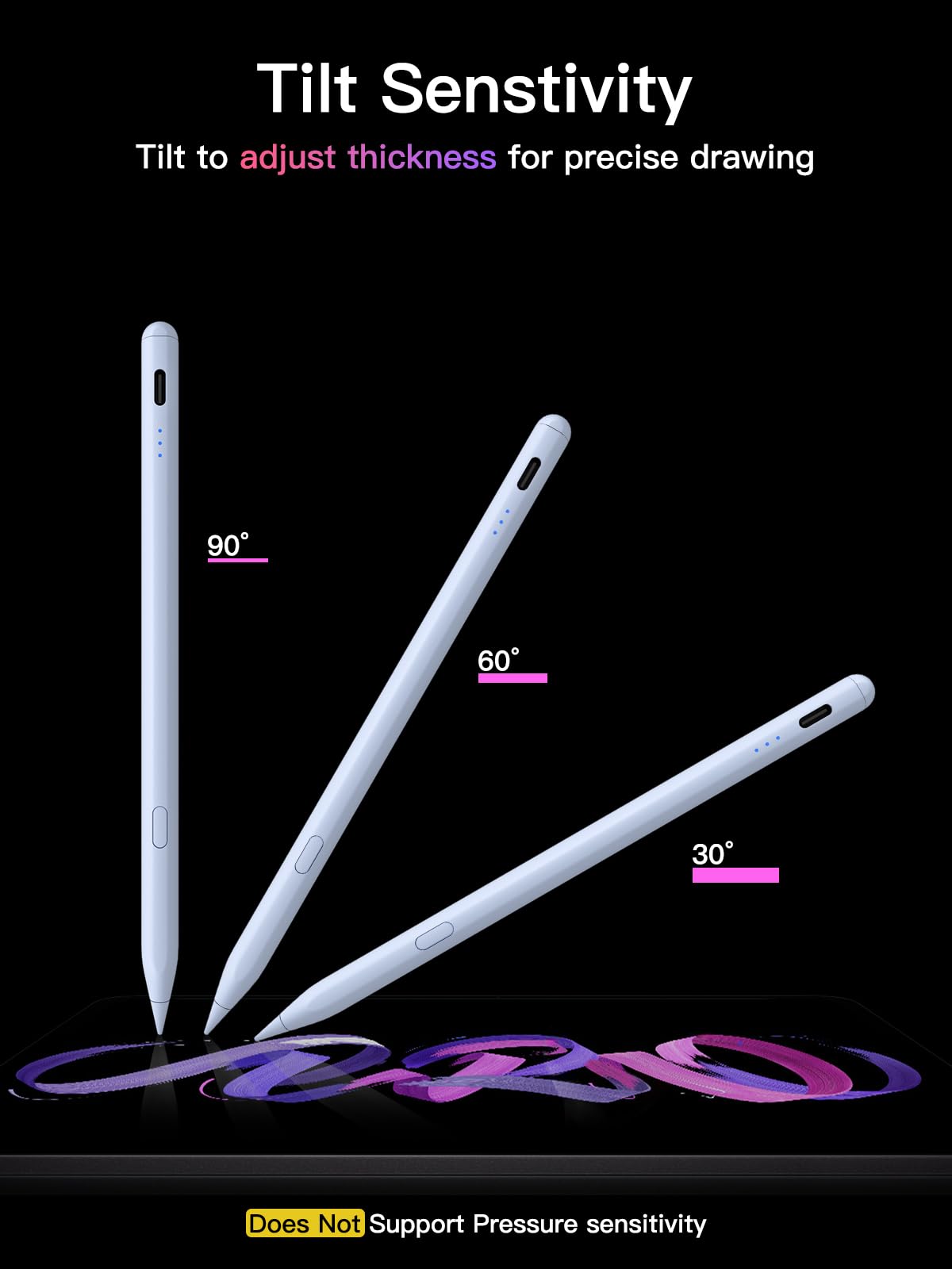 Stylus Pen for ipad 2018-2026, USB-C Fast Charging Pencil, Pixel-Perfect Tilt Sensitivity for iPad 11/10/9/8/7/6/A16, iPad mini 7/6/5, iPad Air M4/3/2 11"/13"/5/4/3, iPad Pro M5/4 13"/12.9″/11″ Black