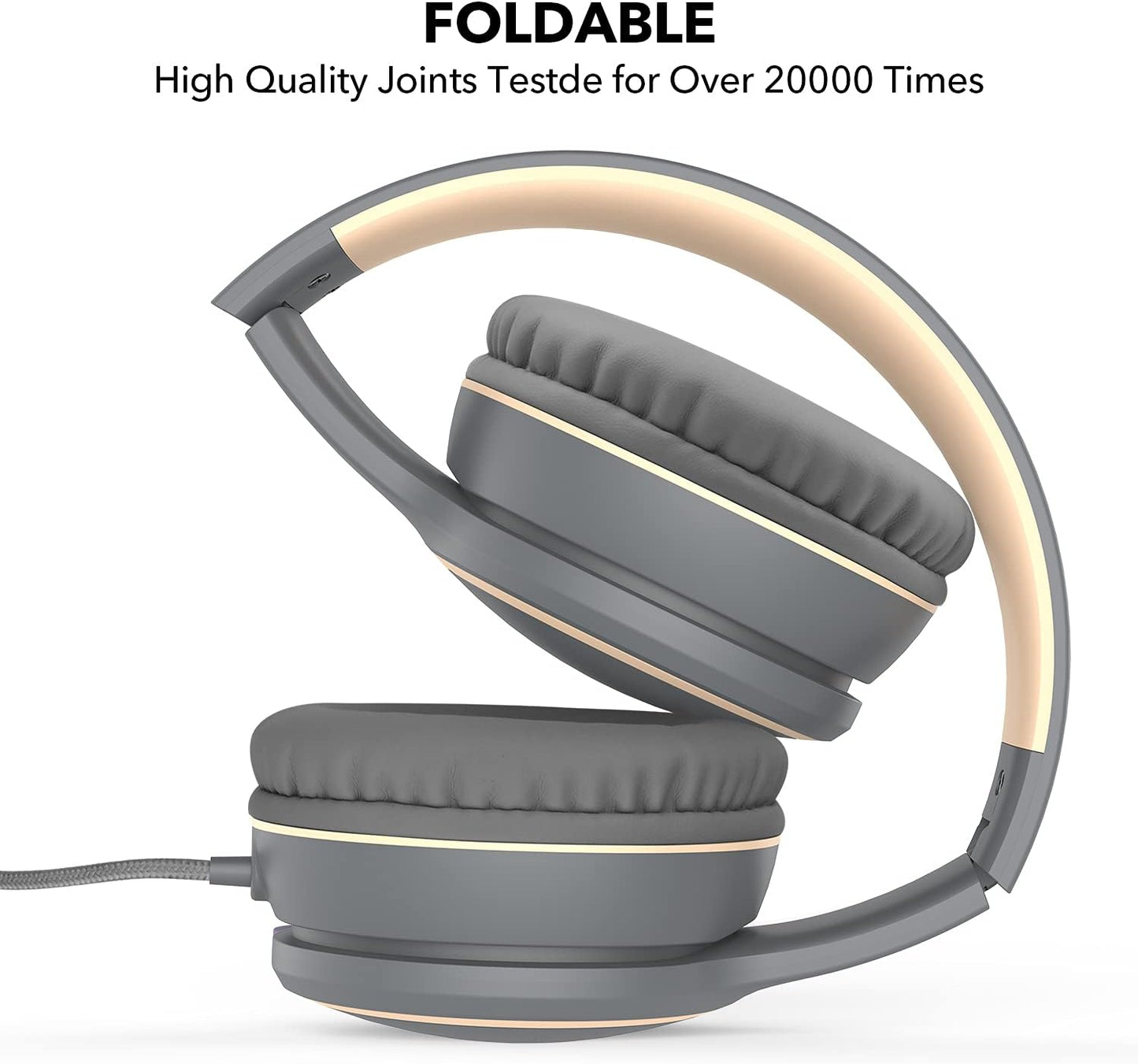 R10 Over-Ear Headphones with Microphone, Lightweight Folding Stereo Bass Headset with 1.5M No-Tangle Cord, Portable Wired Headphones for Smartphone Tablet Computer MP3 / 4 (Grey)
