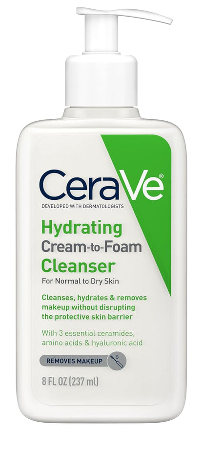 CeraVe Hydrating Cream To Foam Cleanser, Face Wash for Dry Skin, 8 Fl Oz (Pack of 12)
