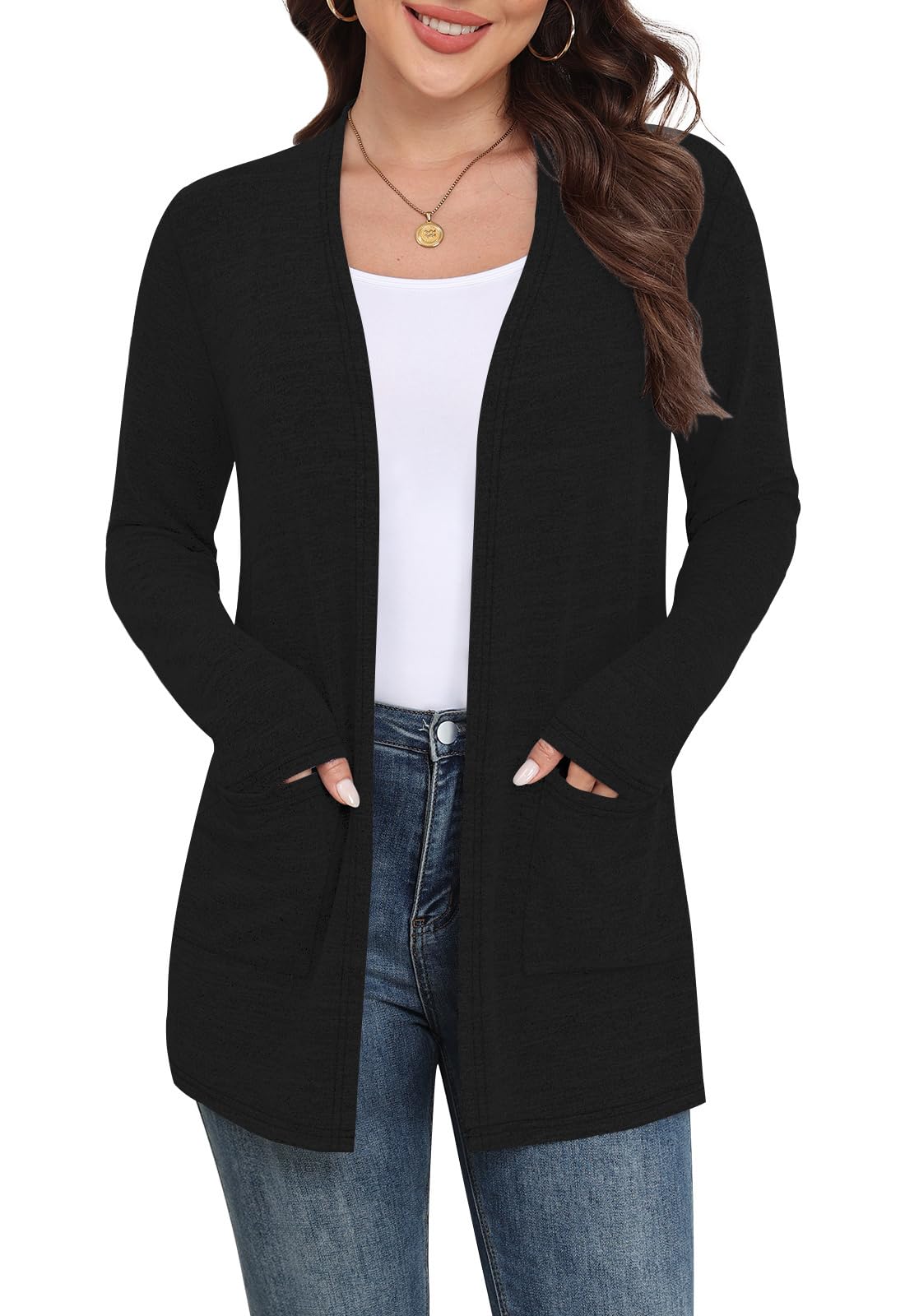 Yincro Women Lightweight Cardigan Long Sleeve Open Front with Pockets S-3XL