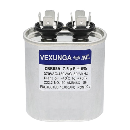 VEXUNGA 5uF 370/440VAC 50/60Hz CBB65 CBB65A Oval Run Start Capacitor 5 MFD 370V/440V Air Conditioner Capacitors for AC Unit Fan Motor Start or Pool Pump or Air Condenser Straight Cool