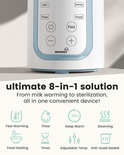 Grownsy 8-in-1 OG Fast Bottle Warmer with Timer, Gray