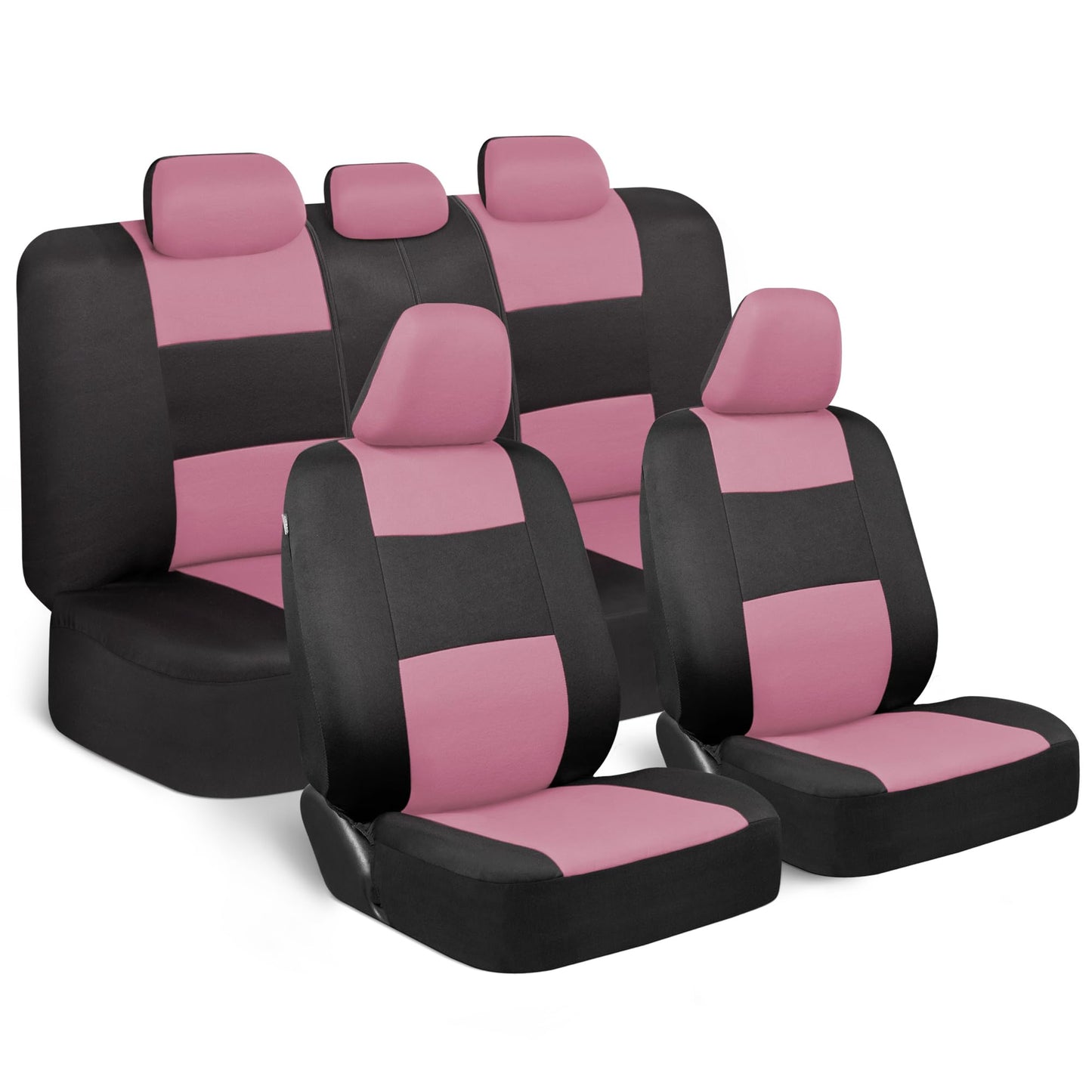 BDK PolyPro Car Seat Covers Full Set in Solid Black, Front and Rear Split Bench Seat Covers for Cars, Easy to Install Car Seats Cover Set and Accessories for Auto Trucks Van SUV - Solid Black