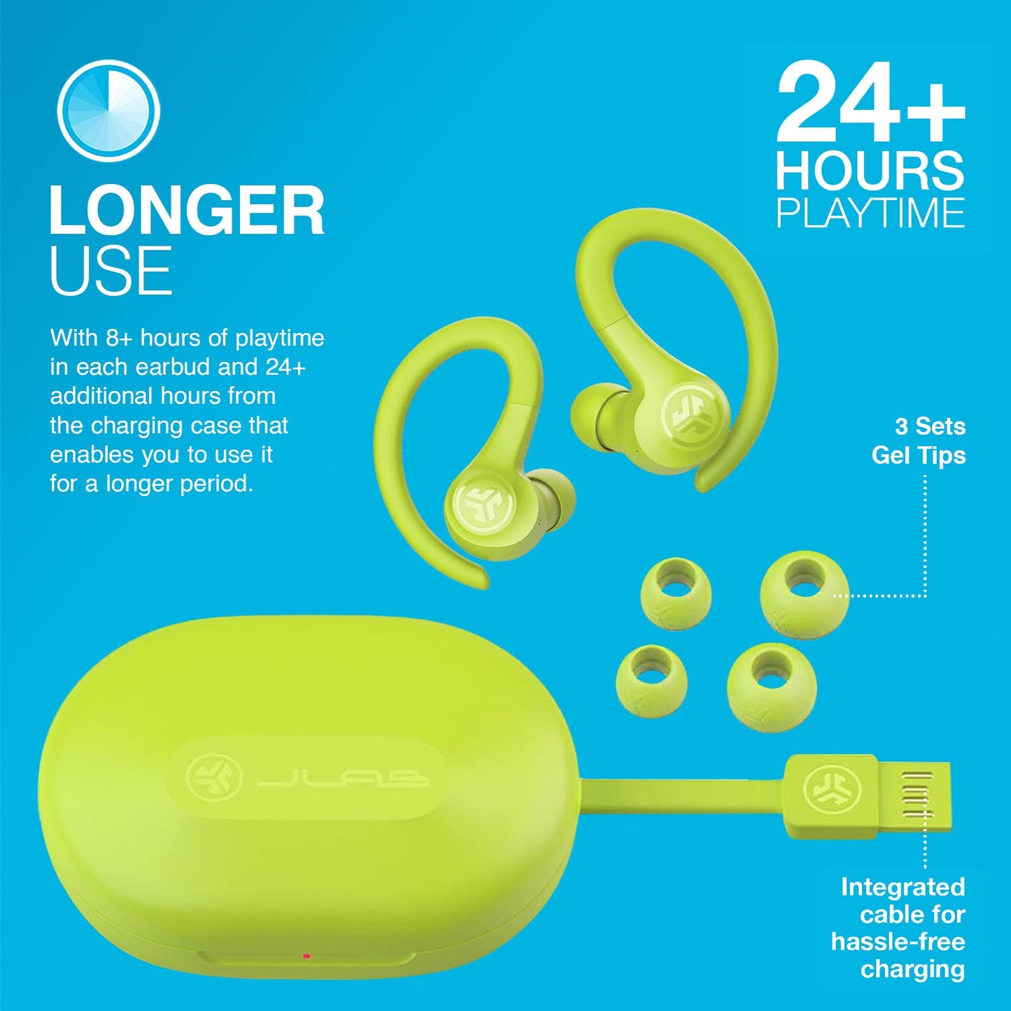 JLab, Go Sport+, True Wireless Workout Earbuds, Bluetooth Sport Earbuds, Clear Calling, Graphite