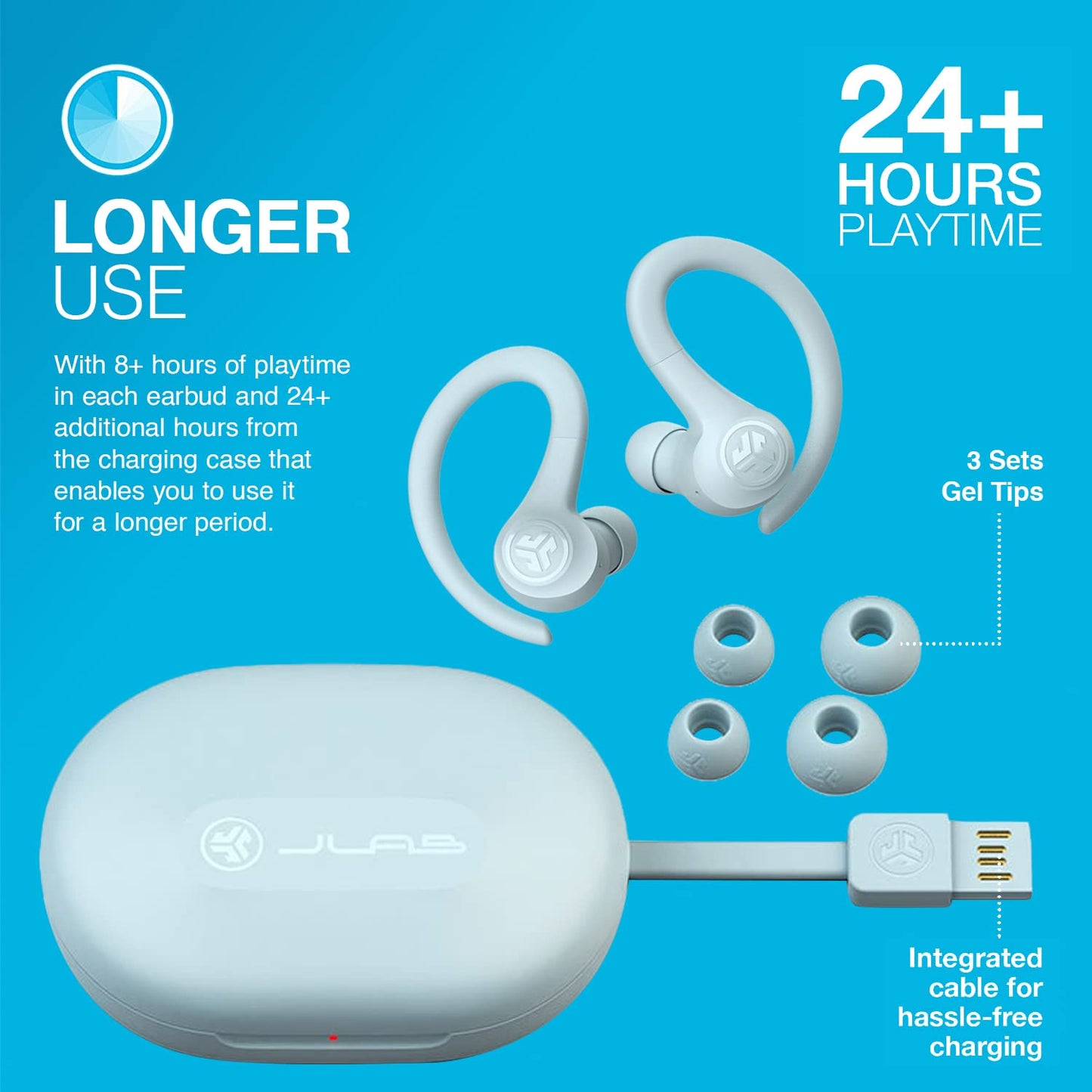 JLab, Go Sport+, True Wireless Workout Earbuds, Bluetooth Sport Earbuds, Clear Calling, Graphite