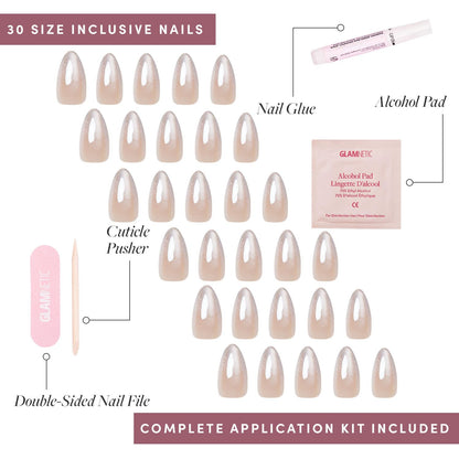 Glamnetic Press On Nails - Short Almond, Glossy Fake Nails 24 Pc Full Kit