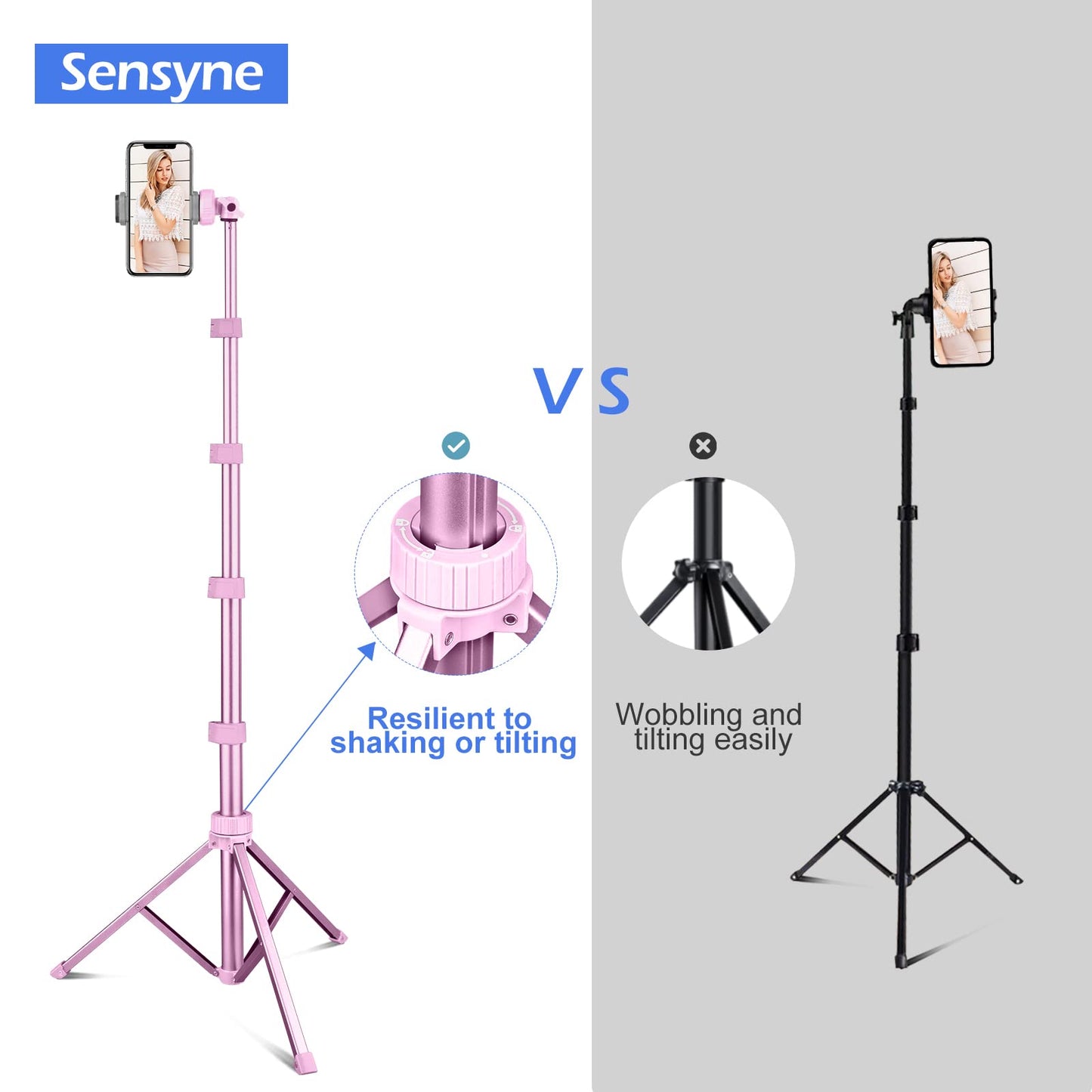 SENSYNE 72" Phone Tripod, Extendable Cell Phone Tripod Stand, Selfie Stick with Wireless Remote and Phone Holder, Compatible with iPhone Android Phone, Camera