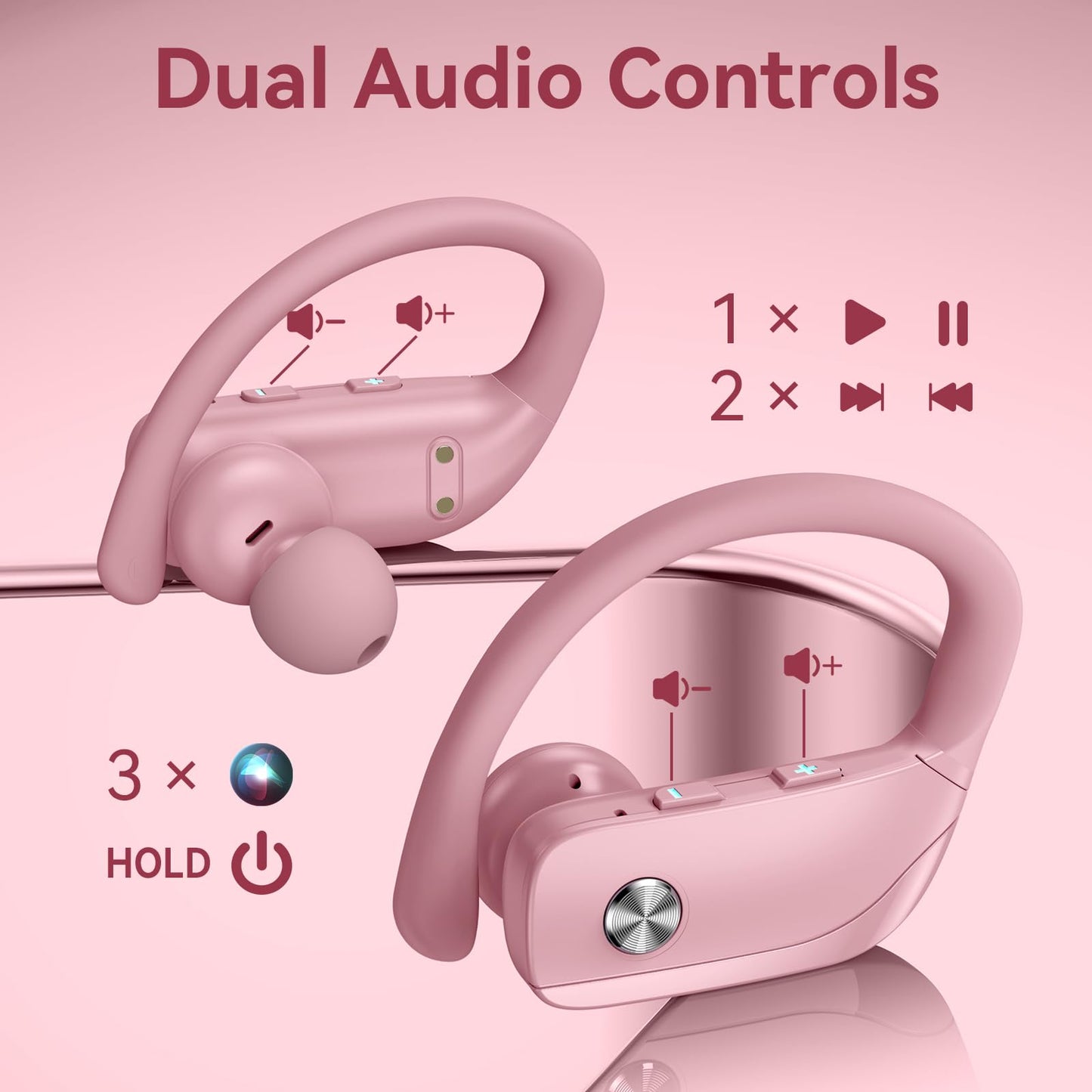 bmani Ear Buds Wireless Earbuds Bluetooth Headphones with 80H Playtime LED Display Case, Over-Ear Hook with Mic, Stereo Sound, Easy Button Controls, Sports Earphones for Running Workout Gym Black