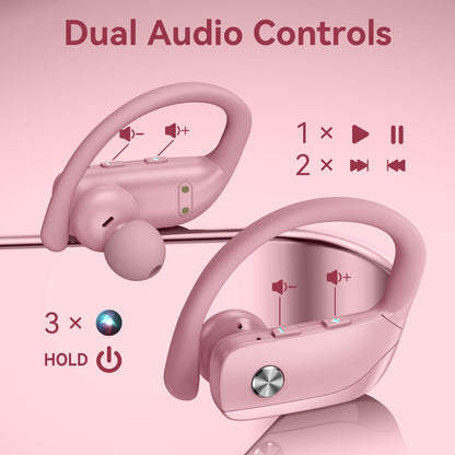 bmani Ear Buds Wireless Earbuds Bluetooth Headphones with 80H Playtime LED Display Case, Over-Ear Hook with Mic, Stereo Sound, Easy Button Controls, Sports Earphones for Running Workout Gym Black