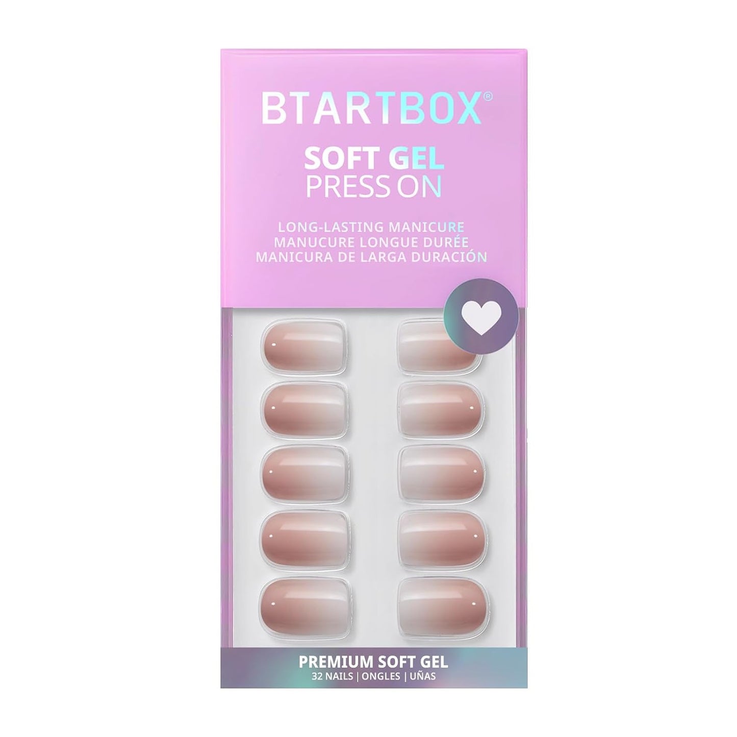 BTArtbox Press On Nails, Vanilla Cream, Short Square, Ombre Peach, 32Ct