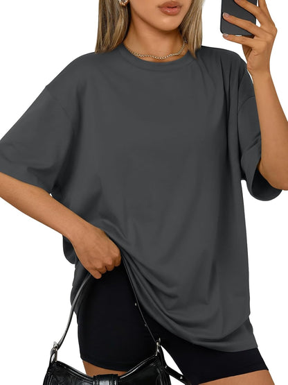 Trendy Queen Womens Oversized T-Shirts Short Sleeve Crew Neck Summer Tops
