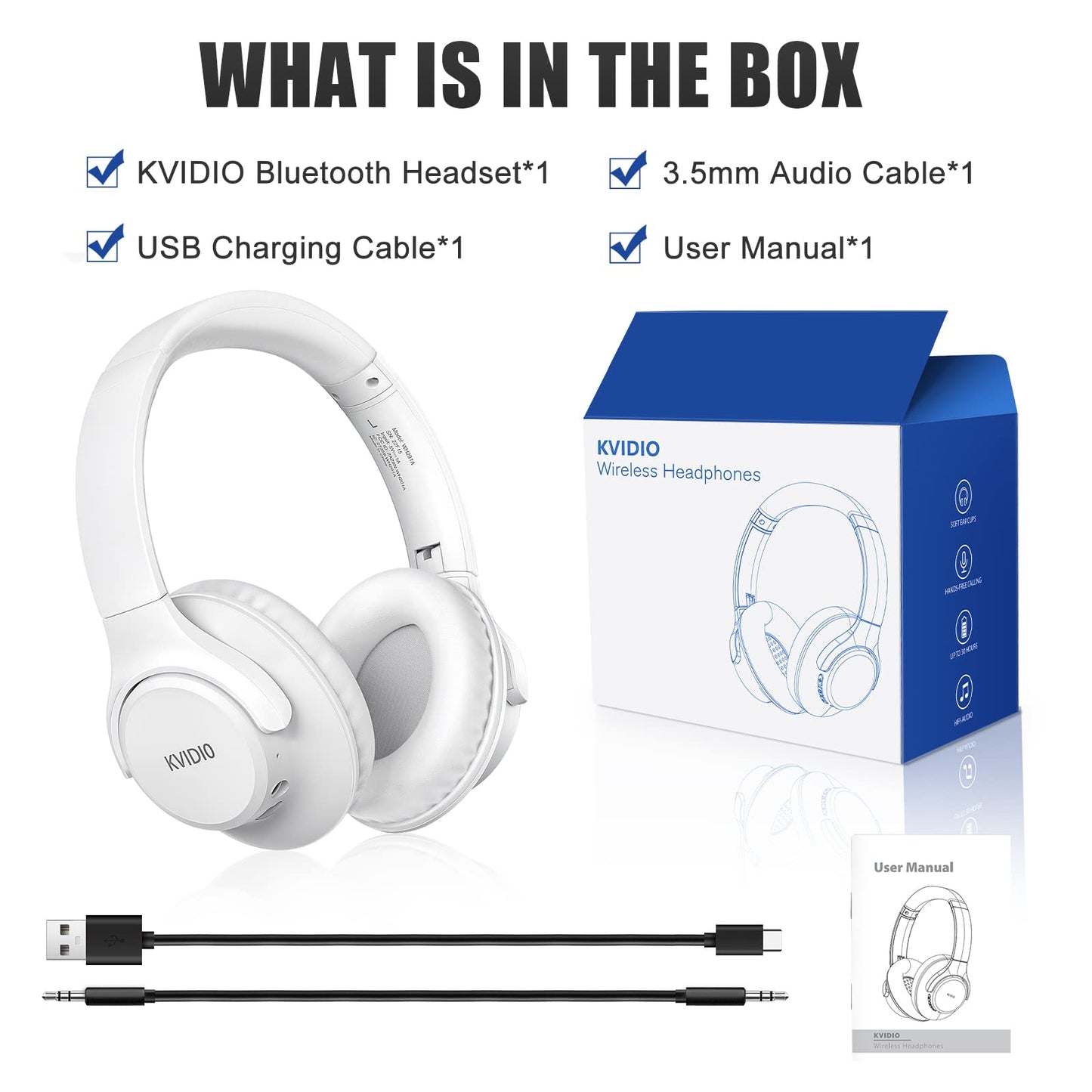 KVIDIO Bluetooth Headphones Wireless Over Ear Headsets 65H Playtime