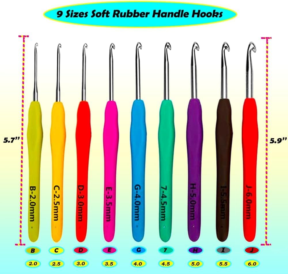 Yarniss Crochet Hooks,14 Size Ergonomic Crochet Hooks Set 2mm(B)-10mm(N)
